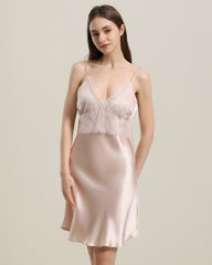 Silk Lace Nightgown Slip Dress, Pink