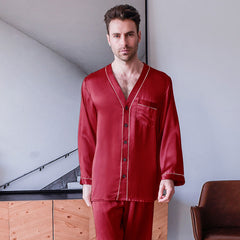 Pure Silk Men's V Neck Pajama Set