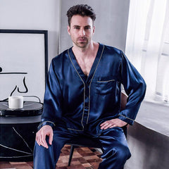 Pure Silk Men's V Neck Pajama Set