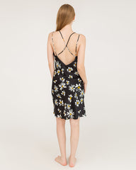 Daisy Print Cross Back 100% Silk Midi Dress Nightgown - DAISYSILK UK