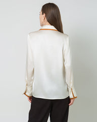Contrast Collar Silk Blouse, White