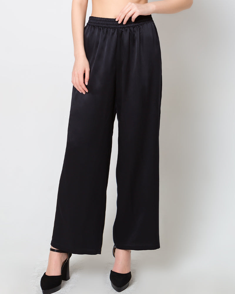 Women's Silk Wide-Leg Pants, Black