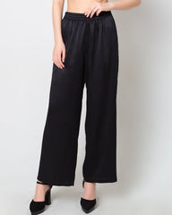Women's Silk Wide-Leg Pants, Black