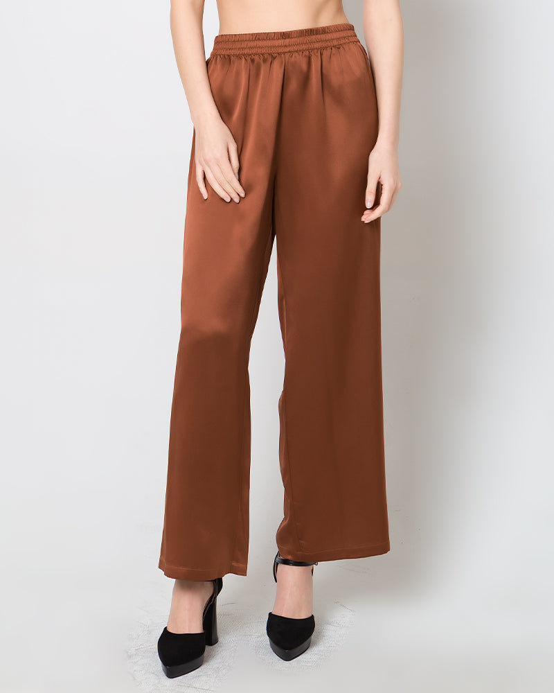 Women's Silk Wide-Leg Pants, Brown