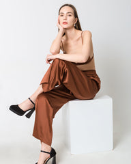 Women's Silk Wide-Leg Pants, Brown