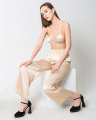Women's Silk Wide-Leg Pants, Champagne