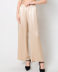 Women's Silk Wide-Leg Pants, Champagne