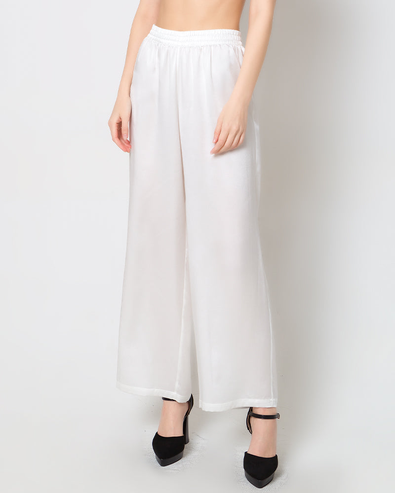 Women's Silk Wide-Leg Pants, White