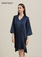 Relaxed 3/4 Sleeve Silk Nightgown, Navy