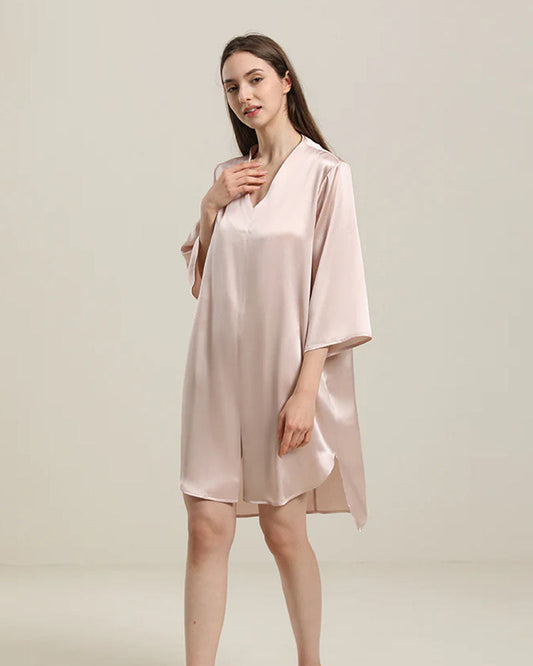 Relaxed 3/4 Sleeve Silk Nightgown, Pink
