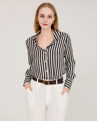 Oversize Vertical Stripe Silk Shirt, Black