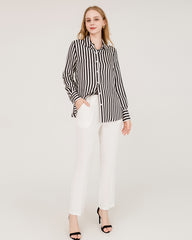 Oversize Vertical Stripe Silk Shirt, Black