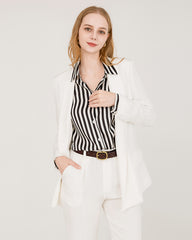 Oversize Vertical Stripe Silk Shirt, Black