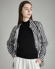 Oversize Vertical Stripe Silk Shirt, Black