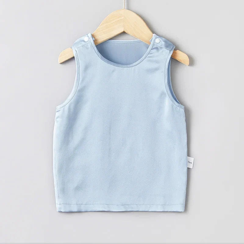Round Neck Baby Silk Tank, Blue