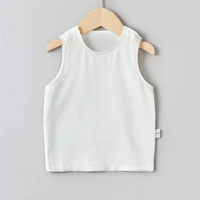 Round Neck Baby Silk Tank, White