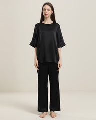 Round Neck Short-sleeve Silk Pajama Set