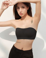 Seamless Non-slip Silk Bandeau Bra, Black