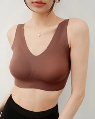 Seamless Wide-Strap Silk Bra, Brown
