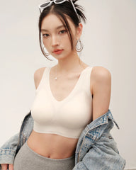 Seamless Wide-Strap Silk Bra, White