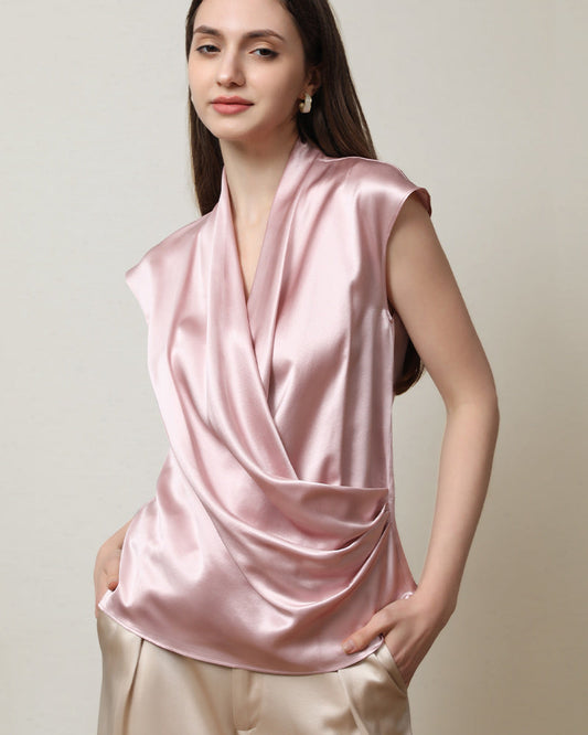 Sleeveless V-Neck Top Silk Blouse