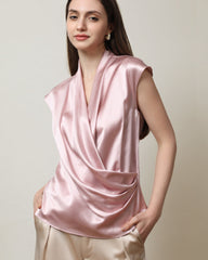 Sleeveless V-Neck Top Silk Blouse