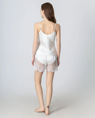 Short Lace Camisole Silk Pajama Set, White