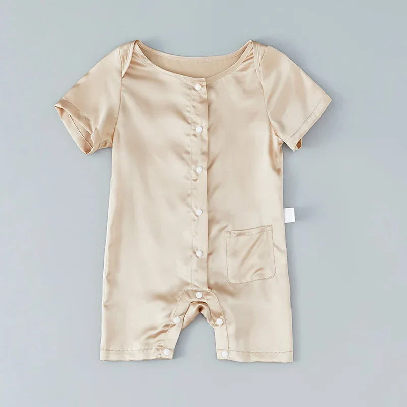 Short Sleeve Baby Silk Onesies, Champagne