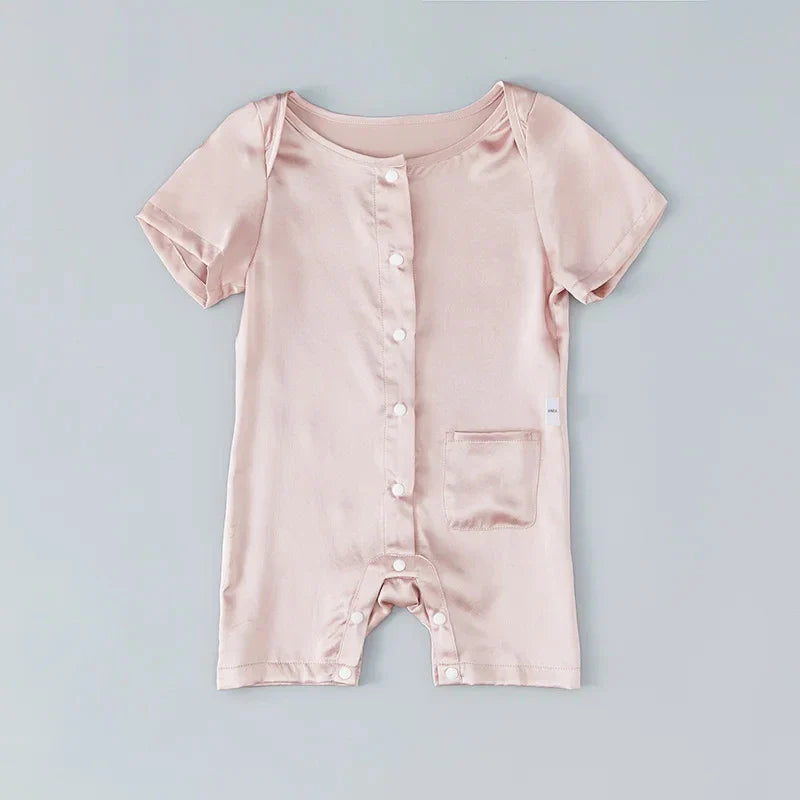 Short Sleeve Baby Silk Onesies, Pink