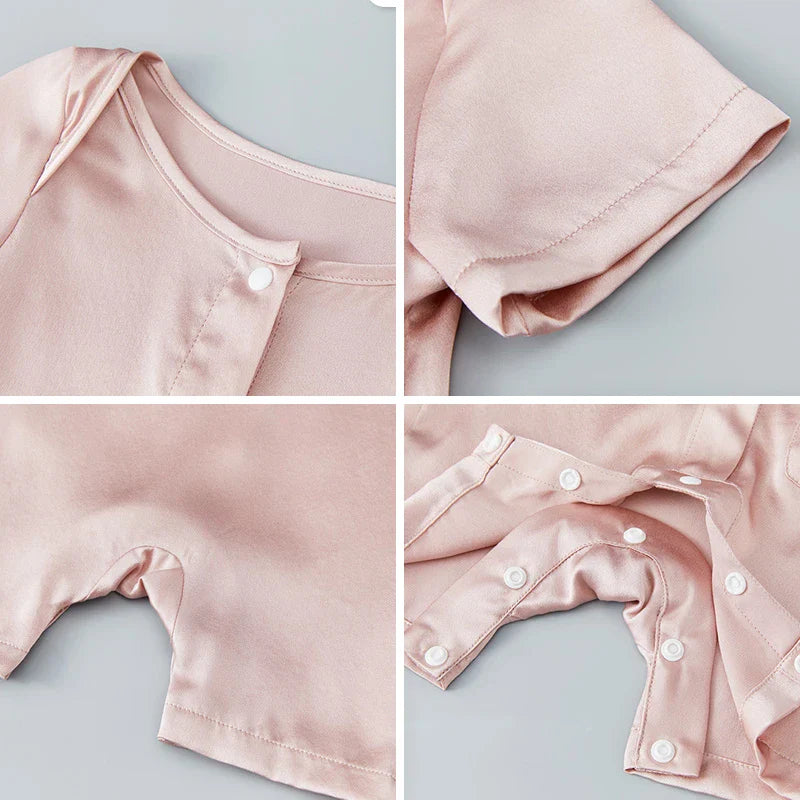Short Sleeve Baby Silk Onesies, Pink