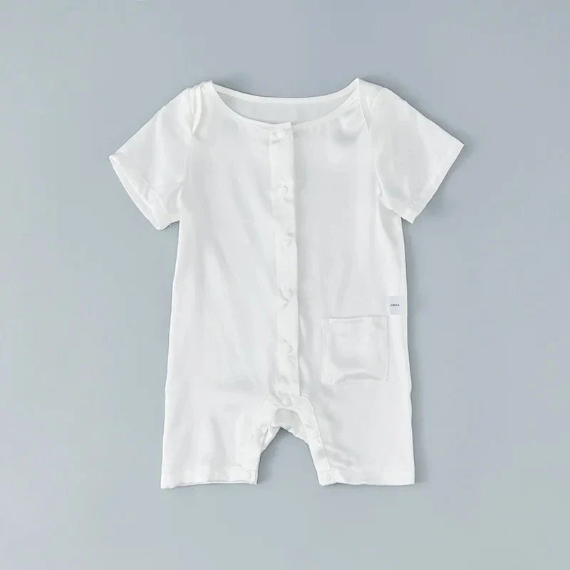 Short Sleeve Baby Silk Onesies, White