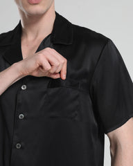 Short Sleeve Silk Pajamas For Men, Black