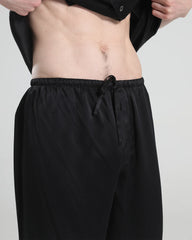 Short Sleeve Silk Pajamas For Men, Black