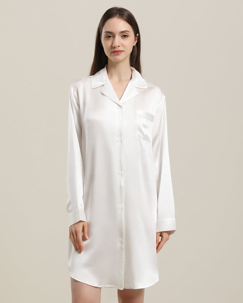 Silk Shirt Pajamas Sleepwear Piping Style Ivory