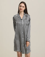Stripe Silk Nightshirt Sleepwear, Black and White