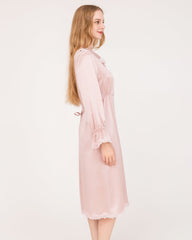 22 Momme Long-Sleeve Silk Dress with Lace Ruffled Cuffs