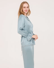 22Momme Silk Pajama Set with Lace Ruffled Cuffs