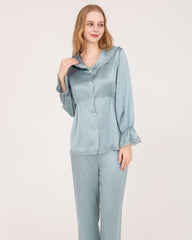 22Momme Silk Pajama Set with Lace Ruffled Cuffs