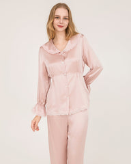 22Momme Silk Pajama Set with Lace Ruffled Cuffs