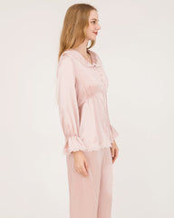 22Momme Silk Pajama Set with Lace Ruffled Cuffs