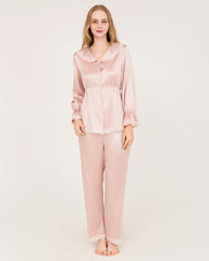 22Momme Silk Pajama Set with Lace Ruffled Cuffs
