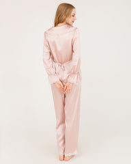22Momme Silk Pajama Set with Lace Ruffled Cuffs