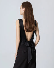 Silk Backless Tie Top, Black
