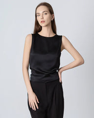 Silk Backless Tie Top, Black