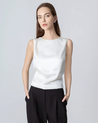 Silk Backless Tie Top, White