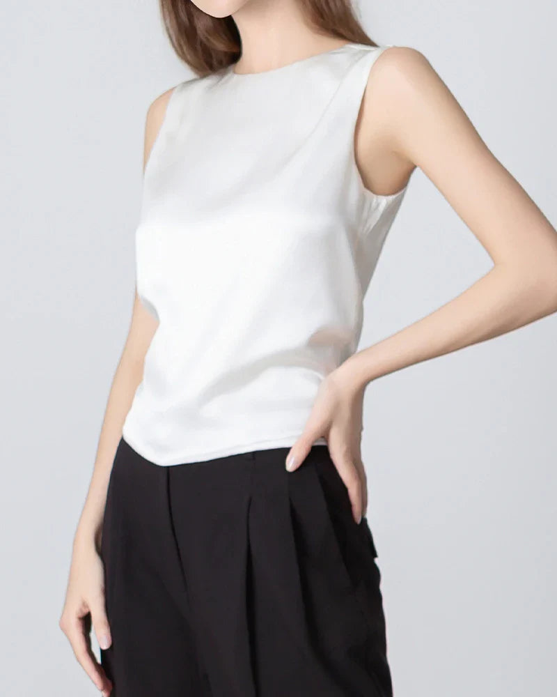 Silk Backless Tie Top, White