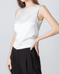 Silk Backless Tie Top, White