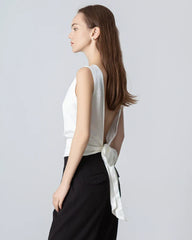 Silk Backless Tie Top, White