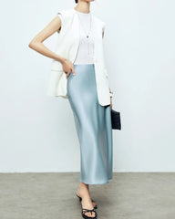 22 Momme Silk Maxi Skirt, Blue