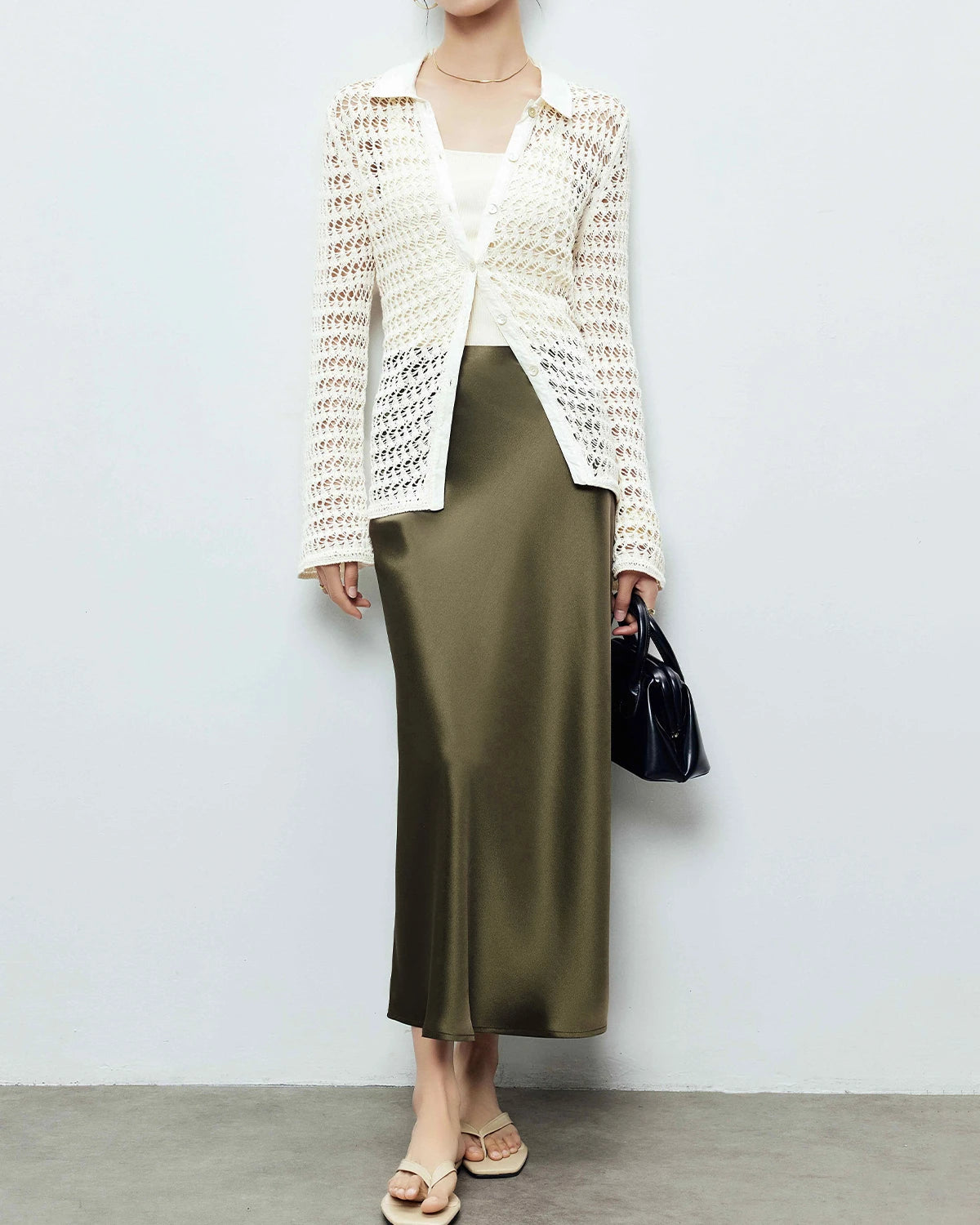 22 Momme Silk Maxi Skirt, Moss Green